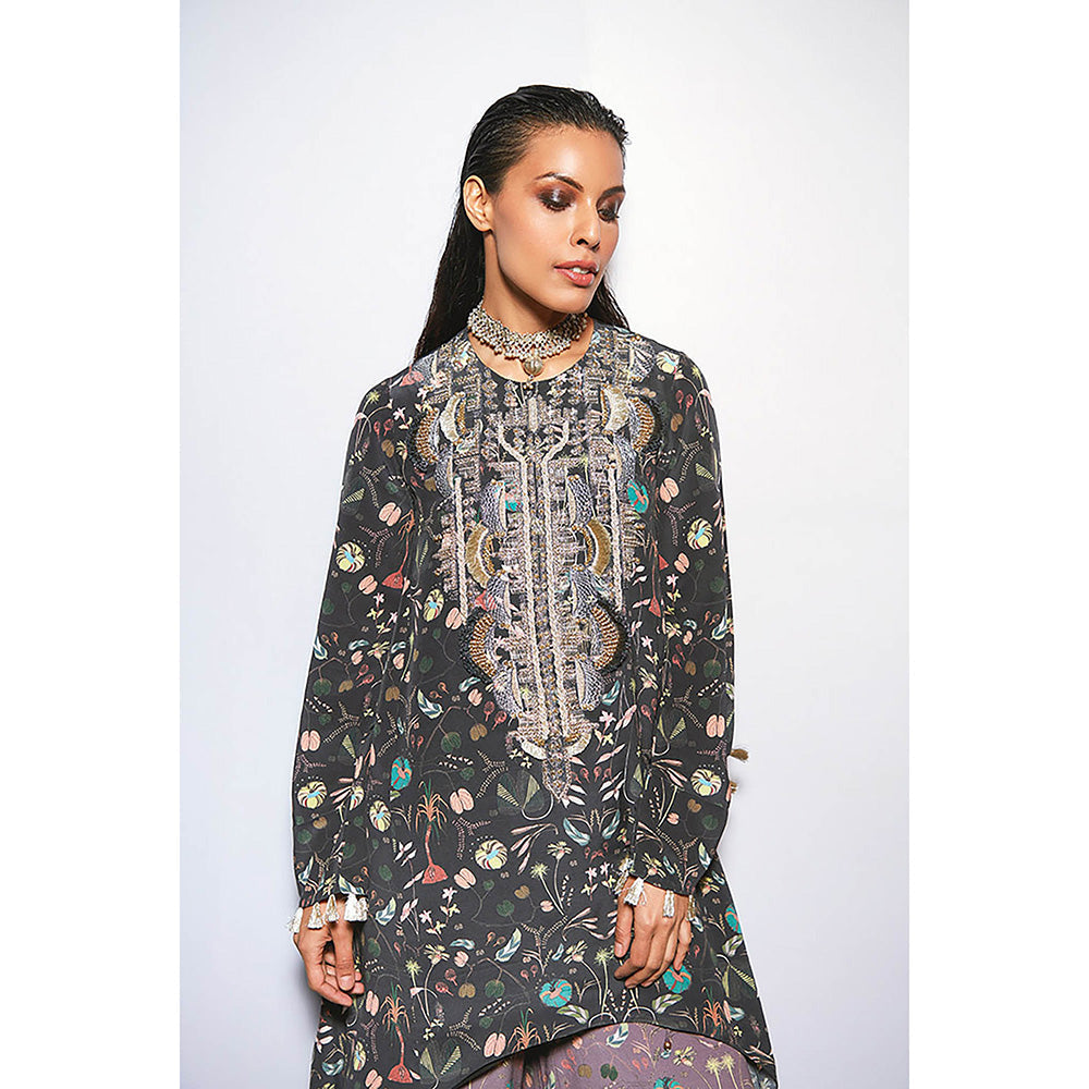 Payal Singhal Blue Printed Kurta with Sharara (Set of 2)