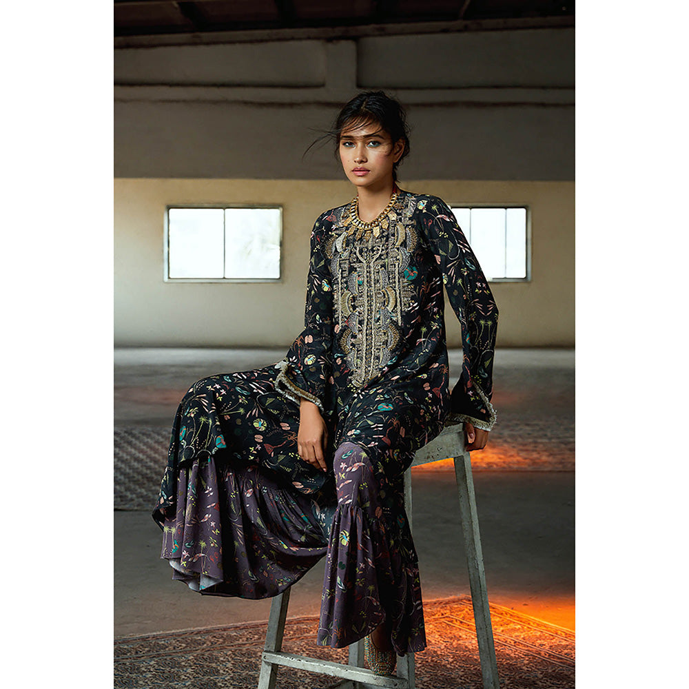 Payal Singhal Blue Printed Kurta with Sharara (Set of 2)