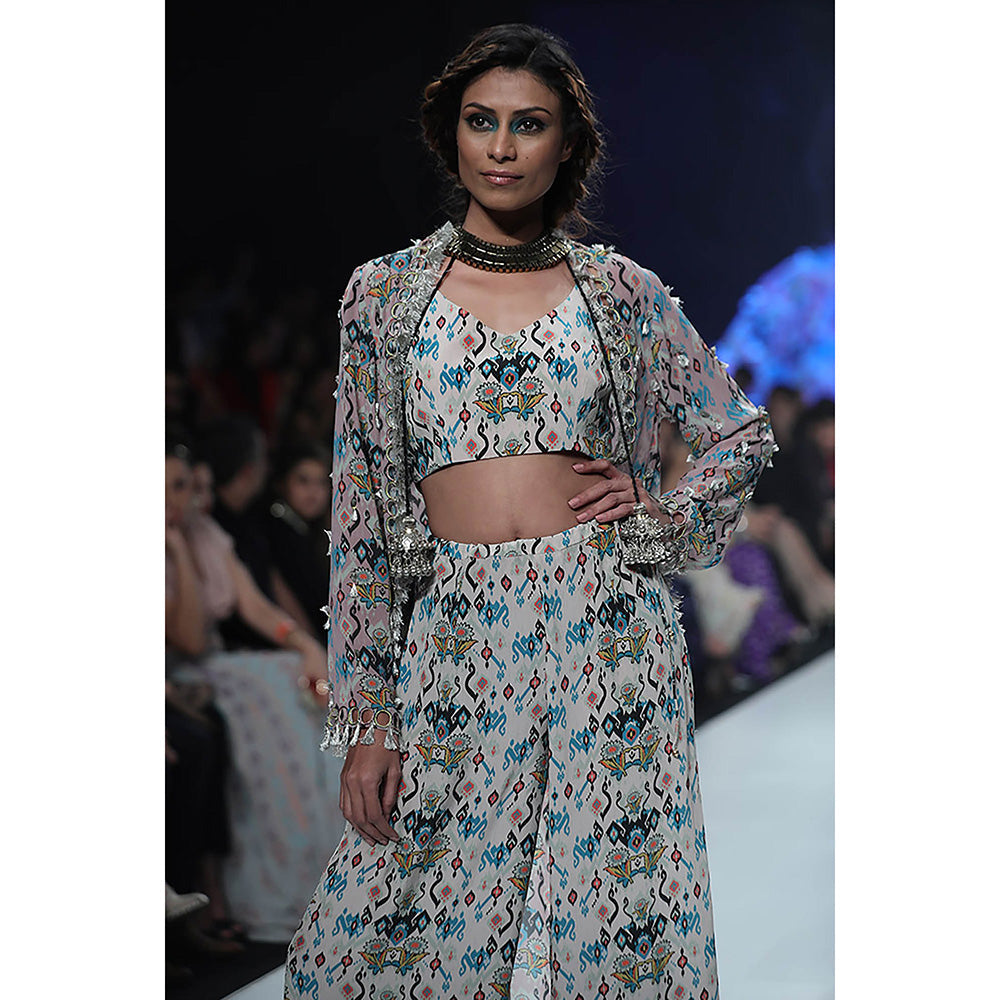 Payal Singhal Green Printed Jacket with Bustier and Sharara (Set of 3)