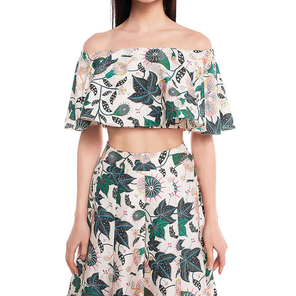 Payal Singhal White Printed Ruffle Top with Lehenga (Set of 2)