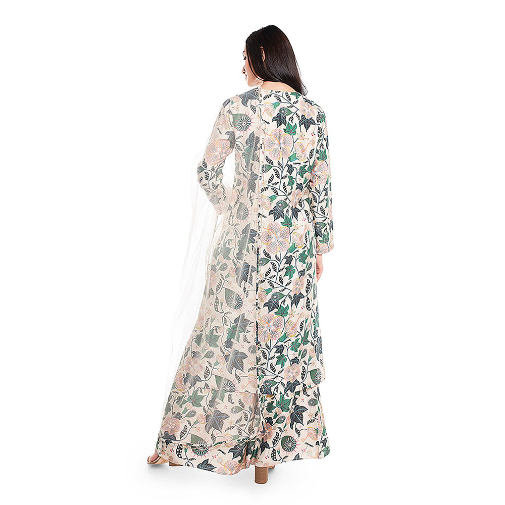 Payal Singhal White Printed Kurta with Palazzo and Dupatta (Set of 3)