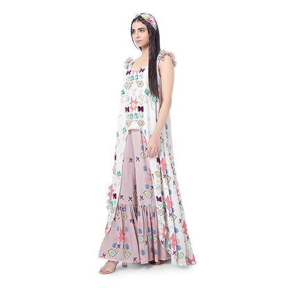 Payal Singhal White Printed High-Low Kurta with Palazzo (Set of 2)
