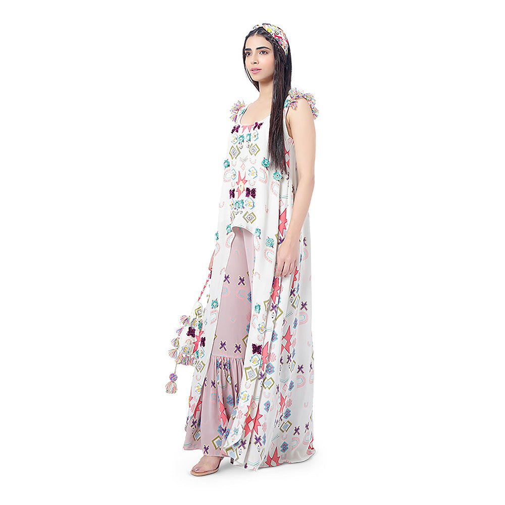 Payal Singhal White Printed High-Low Kurta with Palazzo (Set of 2)