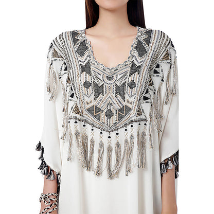 Payal Singhal Amaya Chalk White Embroidered Short Kaftan with Sharara (Set of 2)