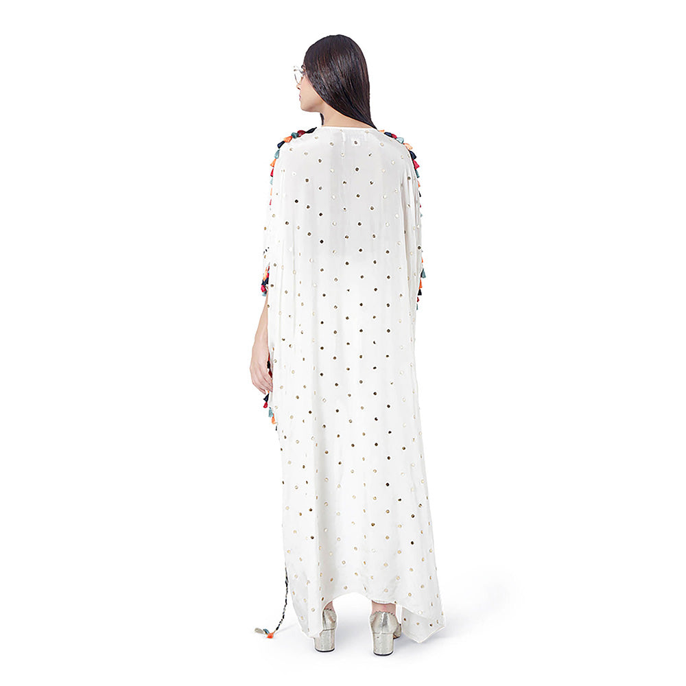 Payal Singhal White Embroidered High-Low Kaftan with Pant (Set of 2)
