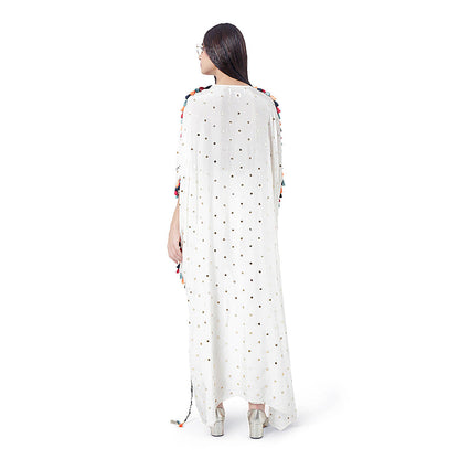 Payal Singhal White Embroidered High-Low Kaftan with Pant (Set of 2)