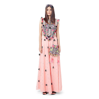 Payal Singhal Coral Embroidered Tie-Up Top with Sharara (Set of 2)