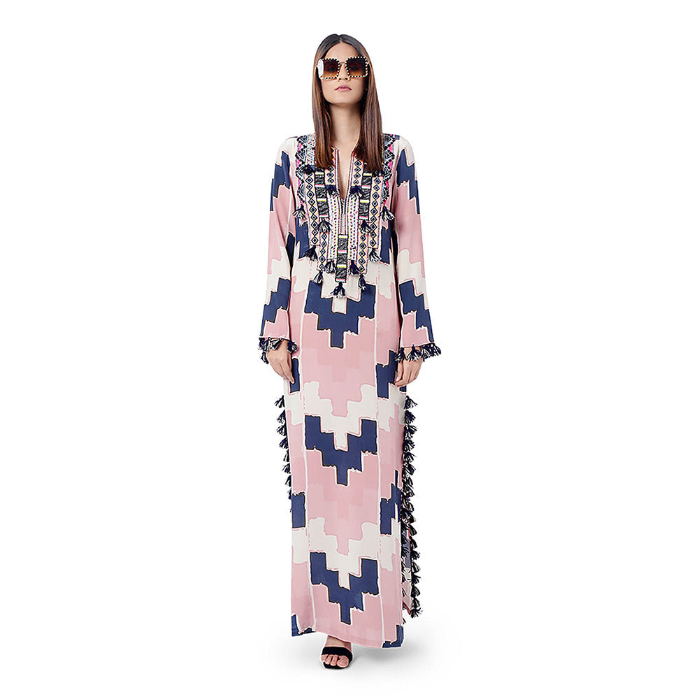 Payal Singhal Blush Pink Printed Crepe Embroidered Dress
