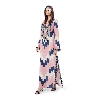 Payal Singhal Blush Pink Printed Crepe Embroidered Dress