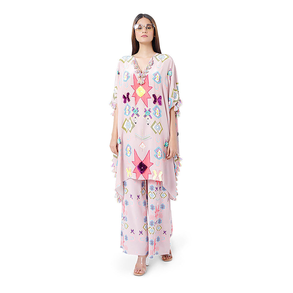 Payal Singhal Pink Printed Short Kaftan with Palazzo (Set of 2)