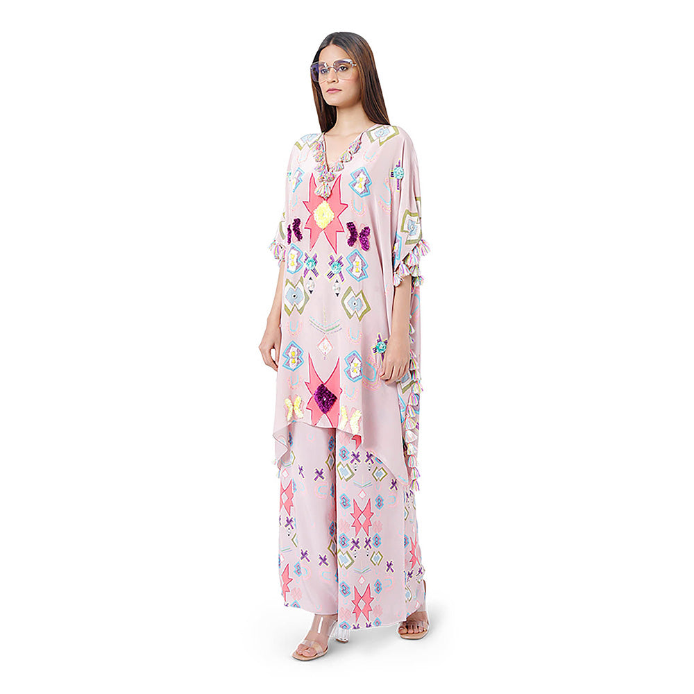 Payal Singhal Pink Printed Short Kaftan with Palazzo (Set of 2)