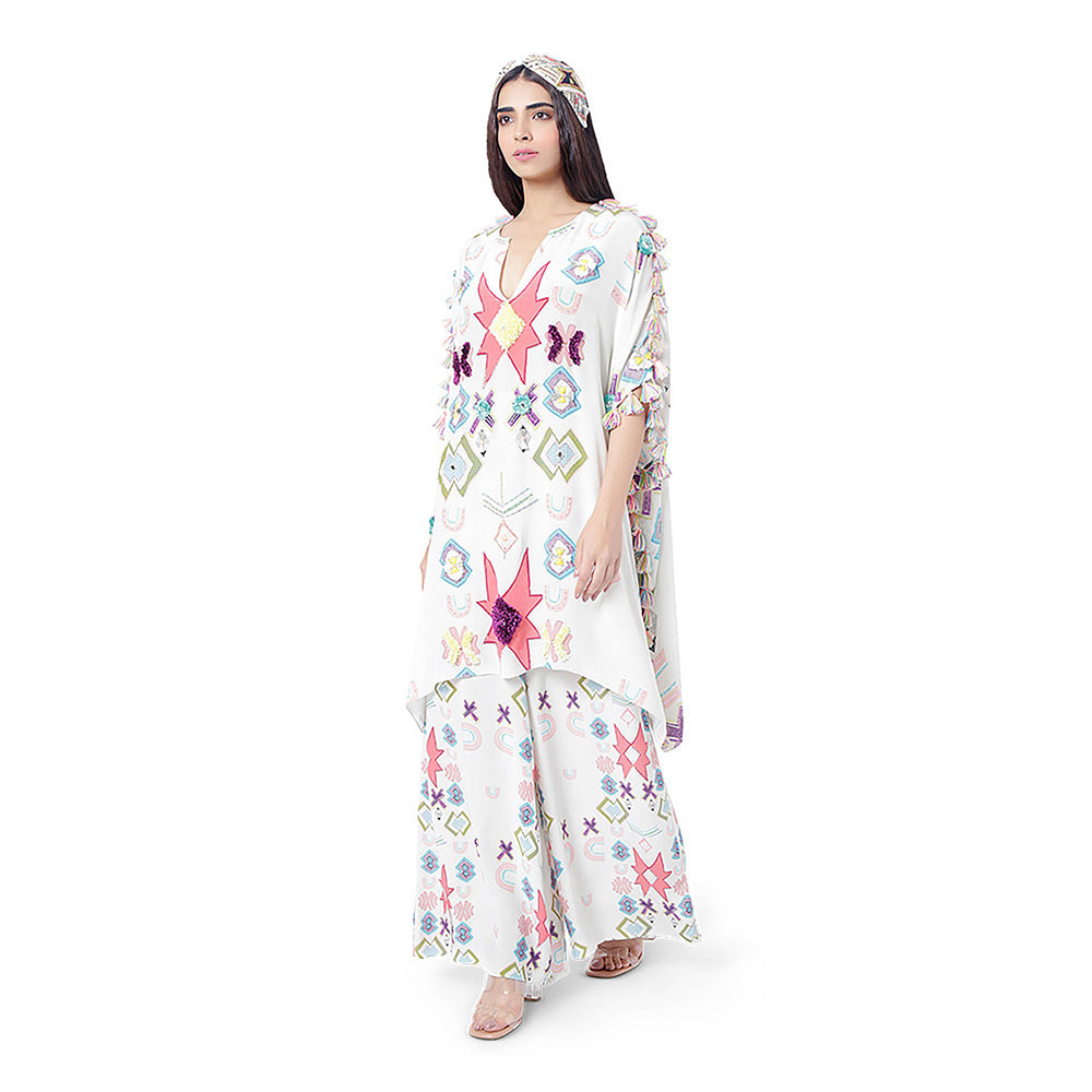 Payal Singhal White Printed Short Kaftan with Palazzo (Set of 2)