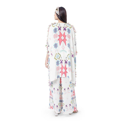 Payal Singhal White Printed Short Kaftan with Palazzo (Set of 2)