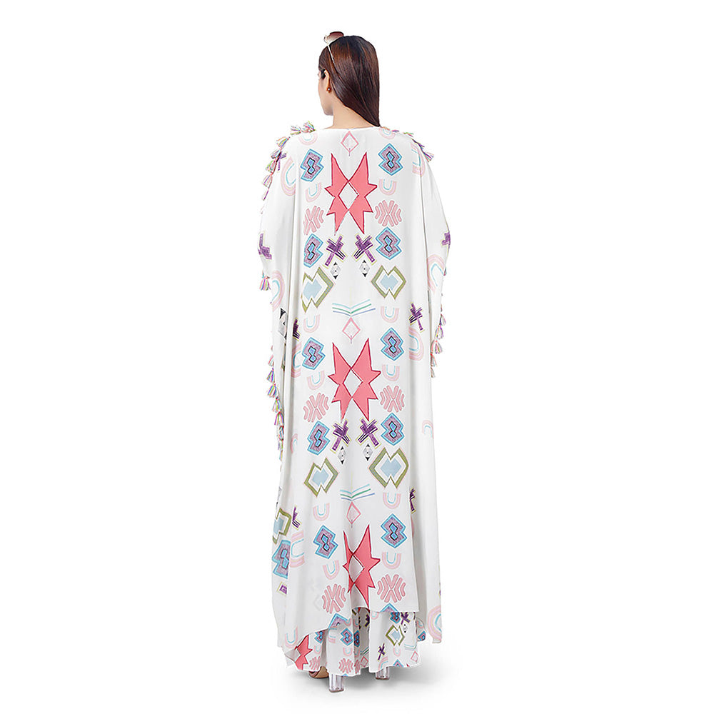 Payal Singhal White Printed Kaftan with Frill Palazzo (Set of 2)