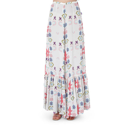 Payal Singhal White Printed Kaftan with Frill Palazzo (Set of 2)