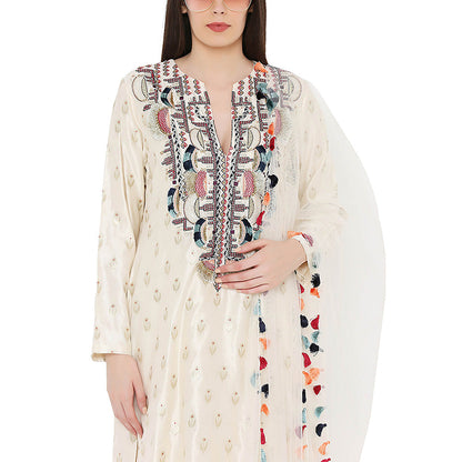 Payal Singhal Cream Kurta with Palazzo and Dupatta (Set of 3)