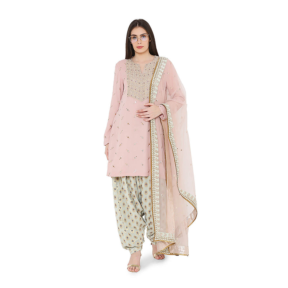 Payal Singhal Rose Pink Mukaish Kurta with Dupatta and Salwar (Set of 3)