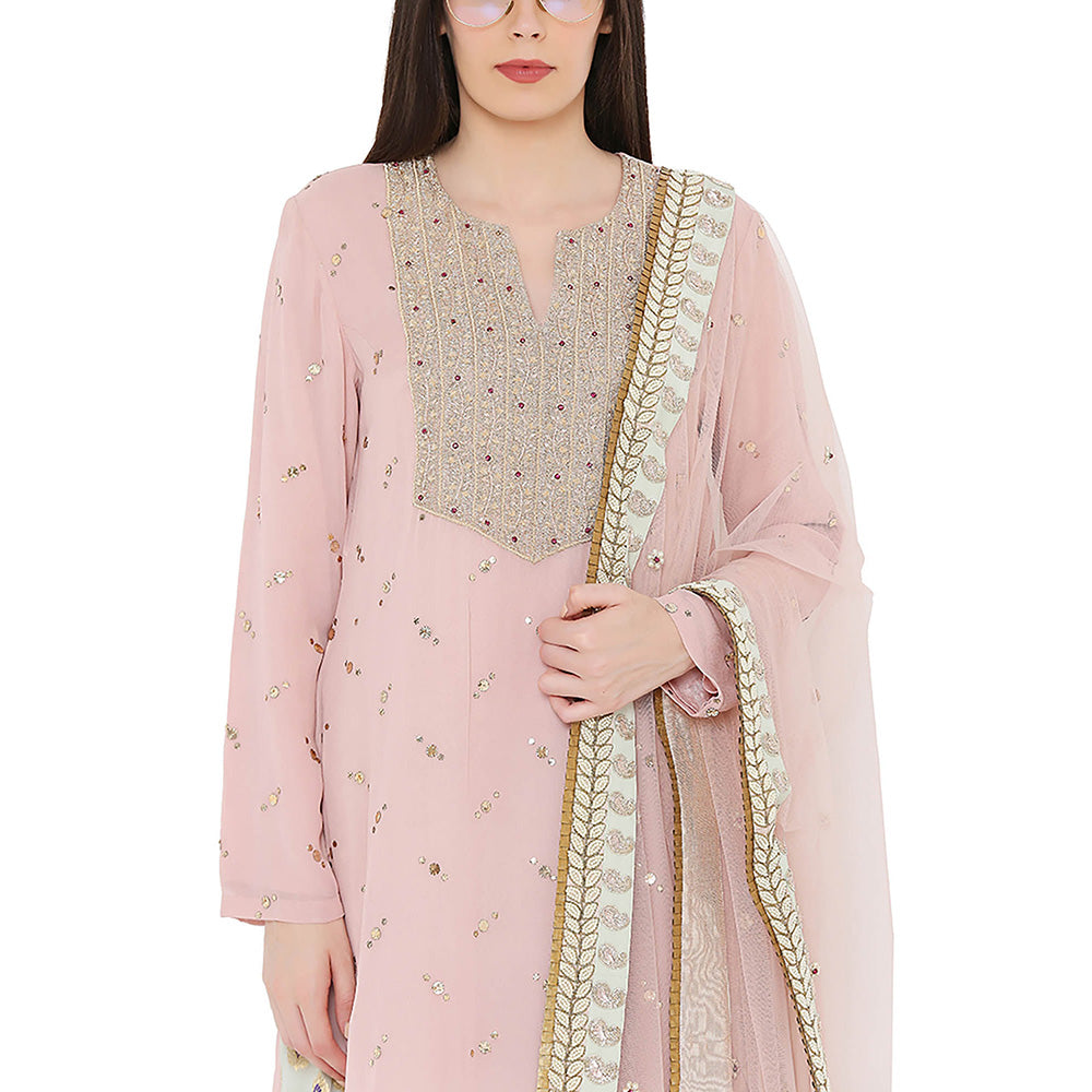 Payal Singhal Rose Pink Mukaish Kurta with Dupatta and Salwar (Set of 3)