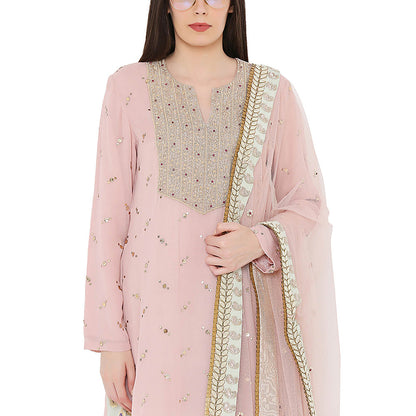 Payal Singhal Rose Pink Mukaish Kurta with Dupatta and Salwar (Set of 3)
