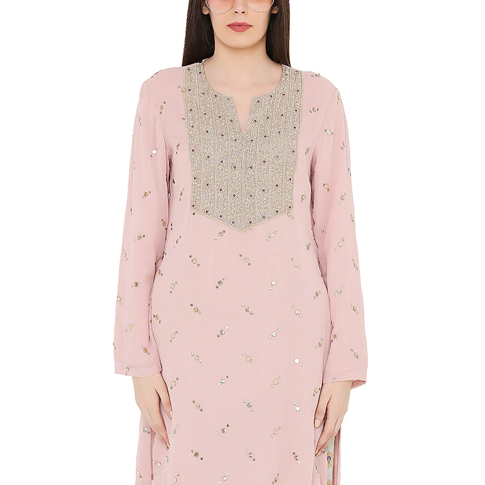 Payal Singhal Rose Pink Mukaish Kurta with Dupatta and Salwar (Set of 3)