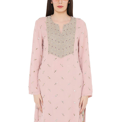 Payal Singhal Rose Pink Mukaish Kurta with Dupatta and Salwar (Set of 3)