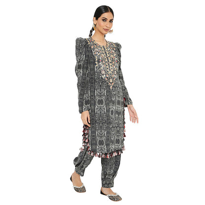 Payal Singhal Black Printed Embroidered Kurta with Salwar (Set of 2)