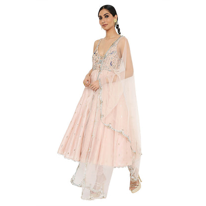 Payal Singhal Rose Pink Embroidered Anarkali with Churidar and Dupatta (Set of 3)