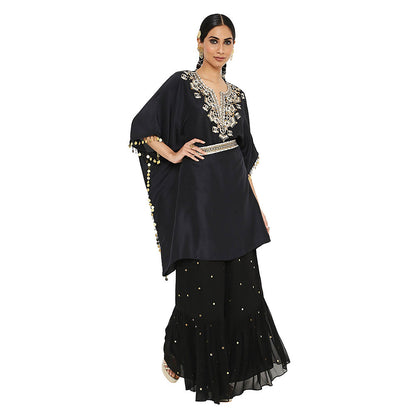 Payal Singhal Black Embroidered Kaftan with Sharara and Belt (Set of 2)