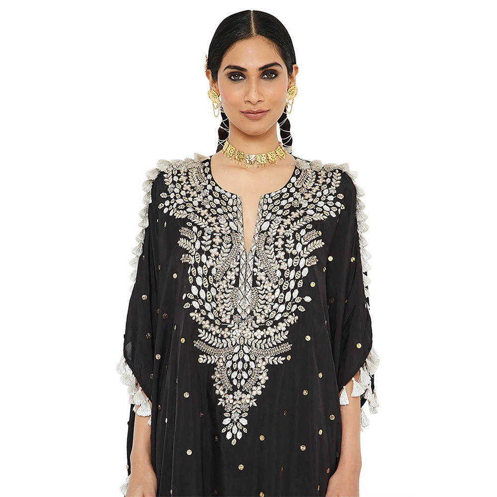 Payal Singhal Black Mukaish Kaftan with Palazzo (Set of 2)