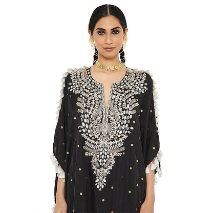 Payal Singhal Black Mukaish Kaftan with Palazzo (Set of 2)