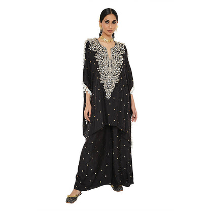 Payal Singhal Black Mukaish Kaftan with Palazzo (Set of 2)