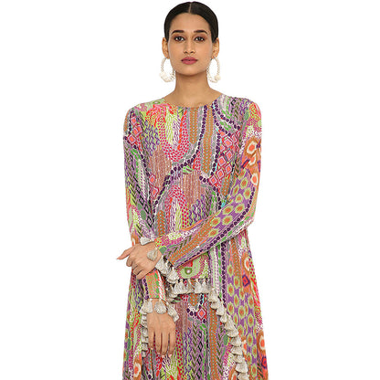 Payal Singhal Multi-Colour Print Crepe High Low Kurta with Dhoti (Set of 2)
