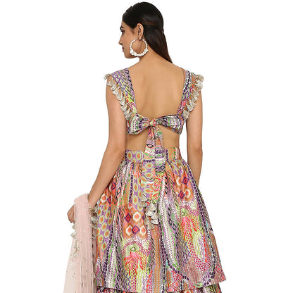 Payal Singhal Multi-Colour Print Blouse with Ruffled Skirt and Dupatta (Set of 3)