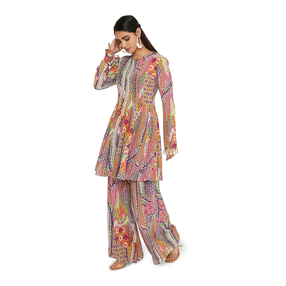 Payal Singhal Multi-Colour Print Crepe Kurta with Palazzo (Set of 2)