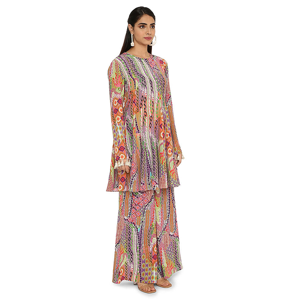 Payal Singhal Multi-Colour Print Crepe Kurta with Palazzo (Set of 2)