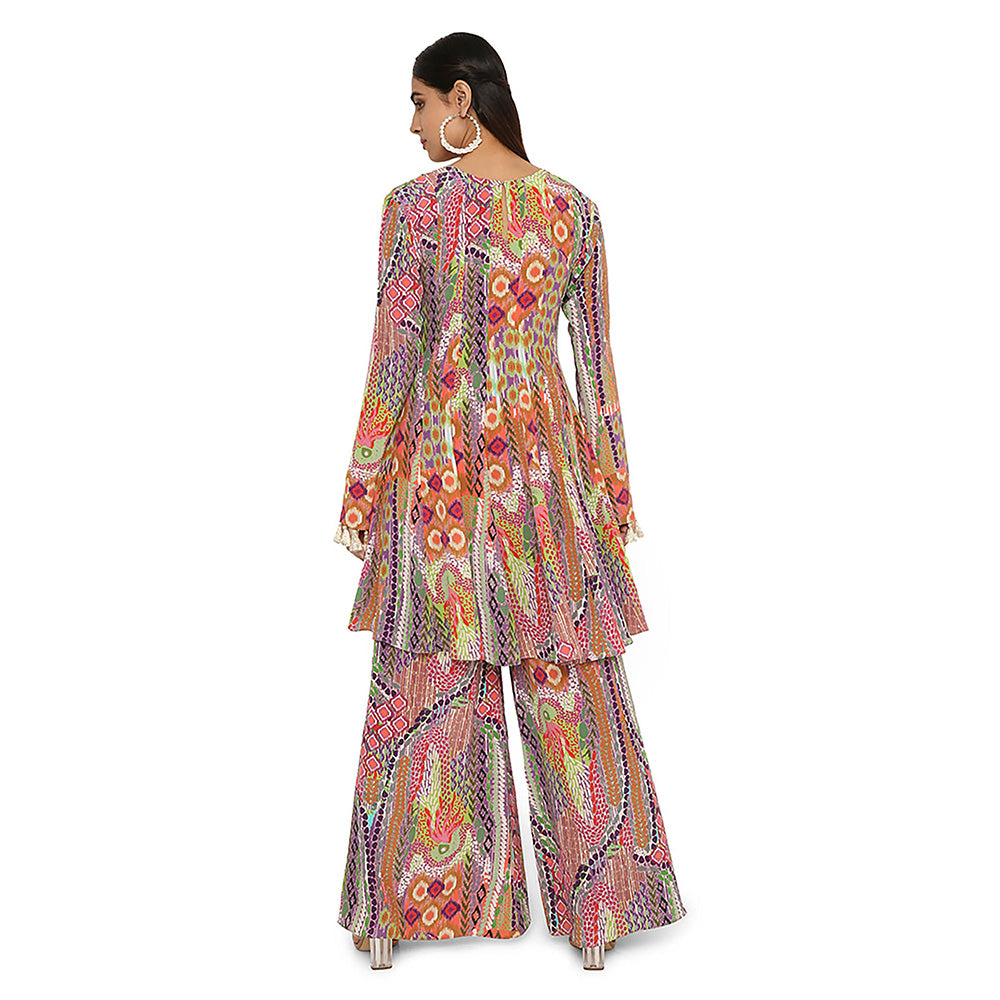 Payal Singhal Multi-Colour Print Crepe Kurta with Palazzo (Set of 2)