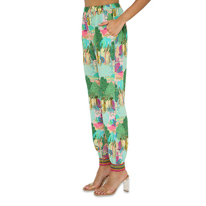 Payal Singhal Green Print Embroidered Kaftan with Pant (Set of 2)