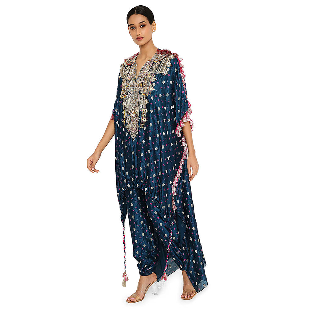 Payal Singhal Blue Embroidered High Low Kurta with Pant (Set of 2)
