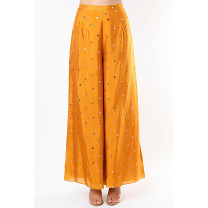 Payal Singhal Mustard Mukaish Kaftan with Palazzo (Set of 2)