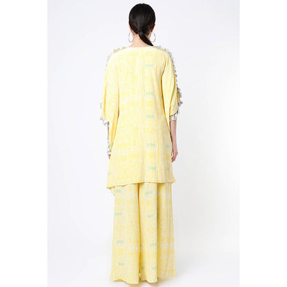 Payal Singhal Yellow Embroidered Short Kaftan with Palazzo (Set of 2)