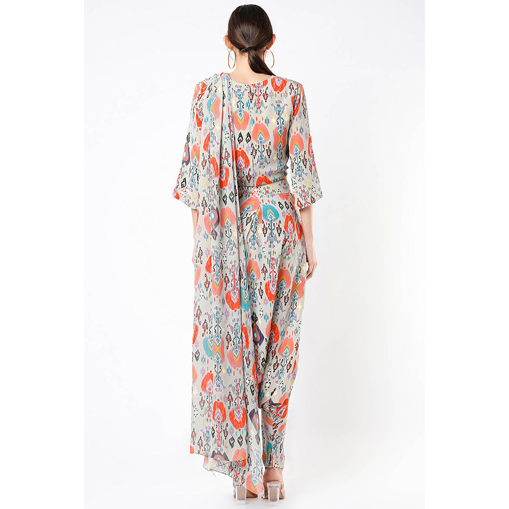 Payal Singhal Multi-Colour Print Crop Top and Dhoti with Attached Drape (Set of 2)