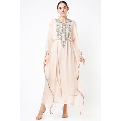 Payal Singhal Beige Embroidered Yoke Kaftan Dress
