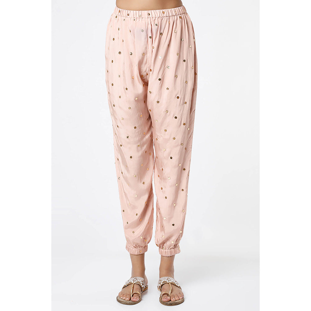 Payal Singhal Rose Pink Mukaish Embroidered Kaftan and Pant (Set of 2)
