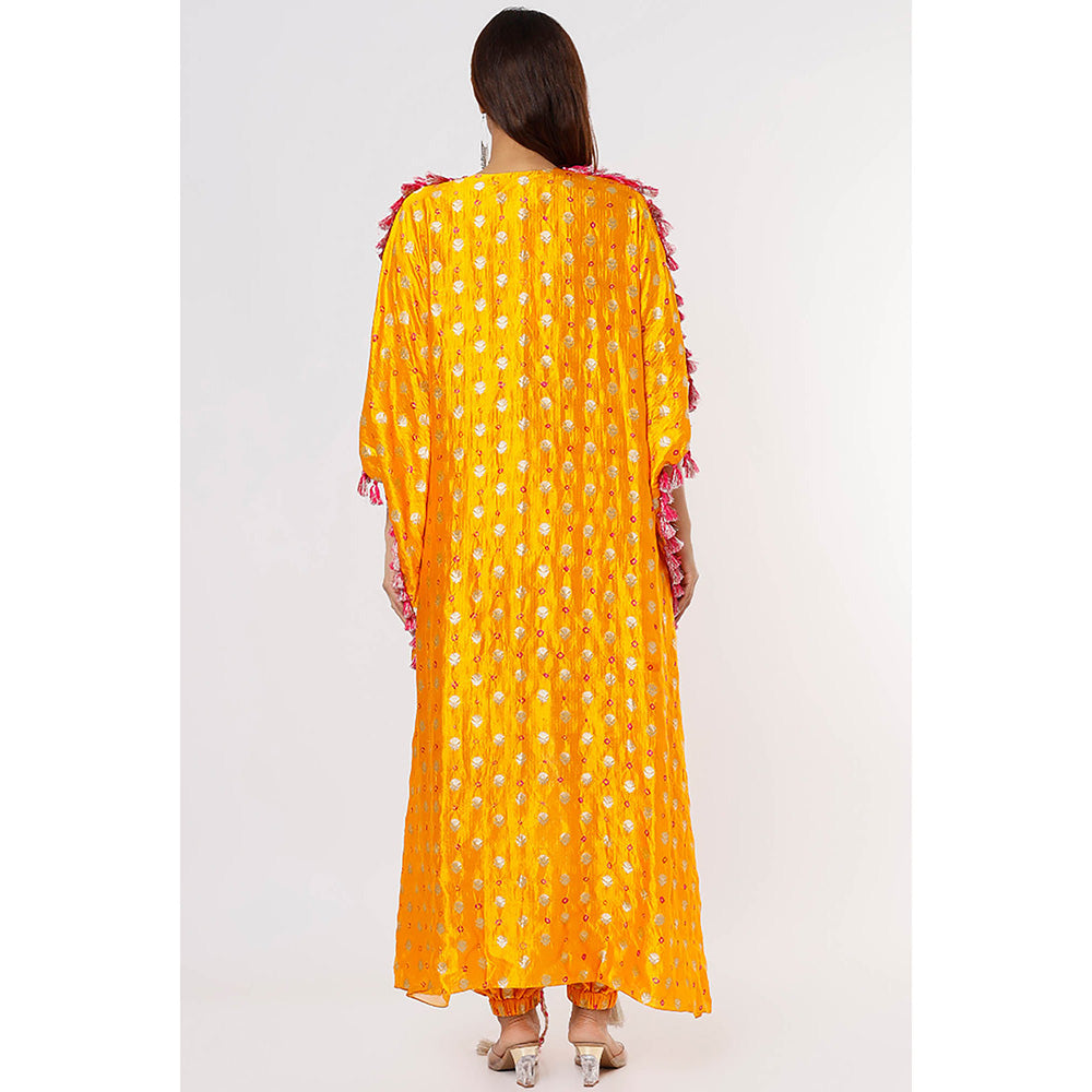 Payal Singhal Yellow Embroidered High Low Kaftan and Pant (Set of 2)
