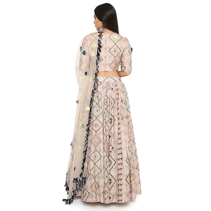 Payal Singhal Beige Print Embroidered Blouse with Lehenga and Dupatta (Set of 3)
