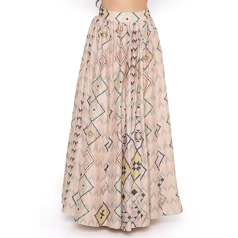Payal Singhal Beige Print Embroidered Blouse with Lehenga and Dupatta (Set of 3)