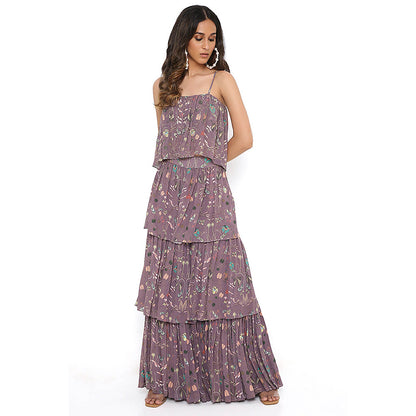Payal Singhal Purple Print Top with Layered Sharara (Set of 2)