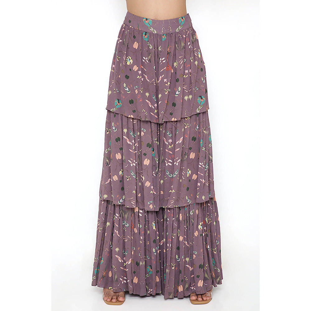 Payal Singhal Purple Print Top with Layered Sharara (Set of 2)