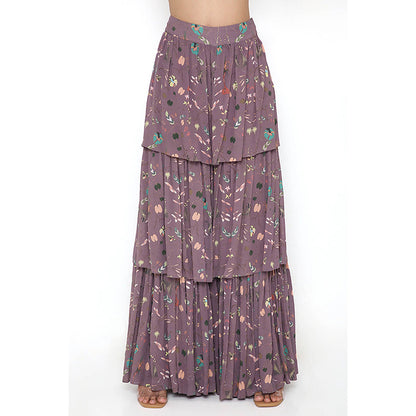 Payal Singhal Purple Print Top with Layered Sharara (Set of 2)