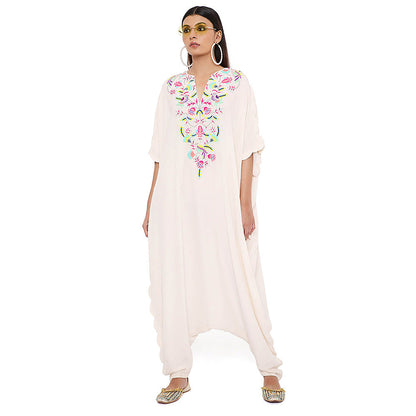 Payal Singhal White Crepe Embroidered Jumpsuit